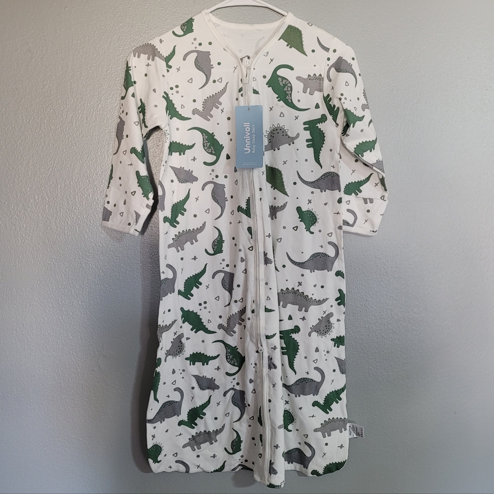 White Baby Sleep Sack with Dinosaur Print